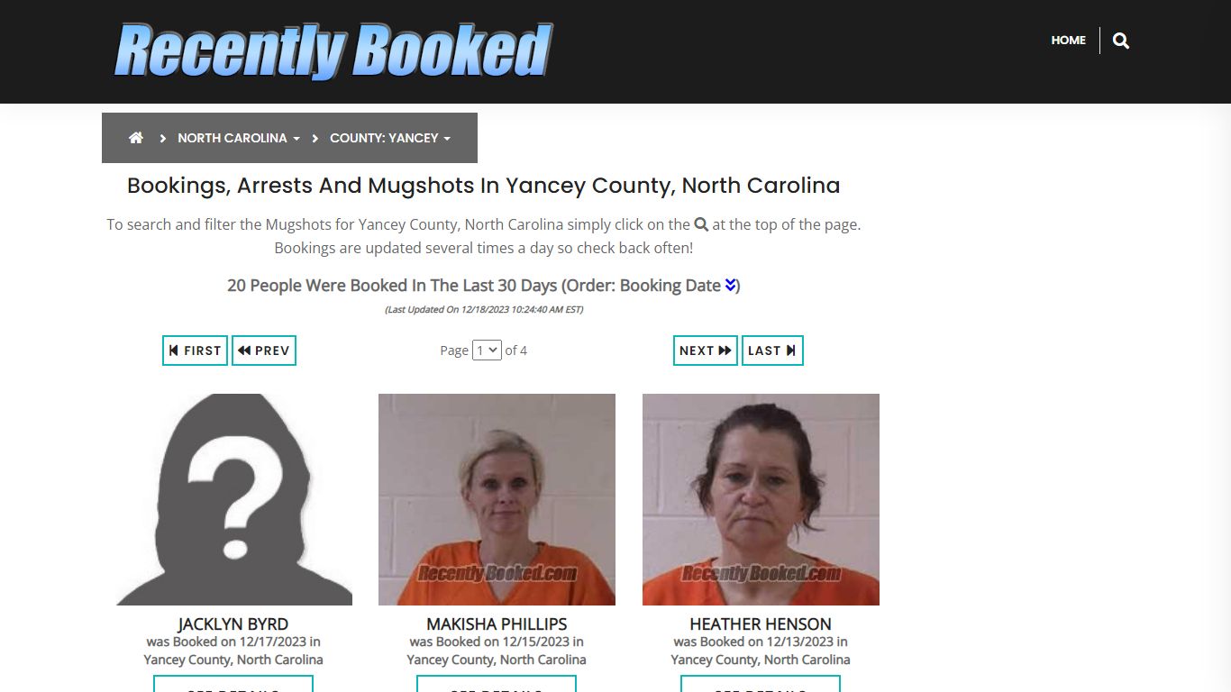 Bookings, Arrests and Mugshots in Yancey County, North Carolina