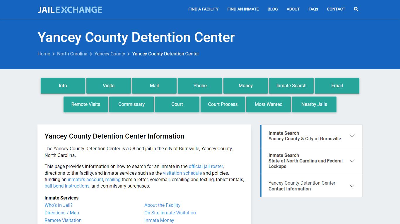 Yancey County Detention Center, NC Inmate Search, Information